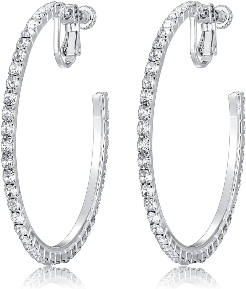 LAXPICOL Fashion Sparkly Austrian Circle Hoop Earrings Clip On Earrings For Women No Piercing Earrrings - Image 1